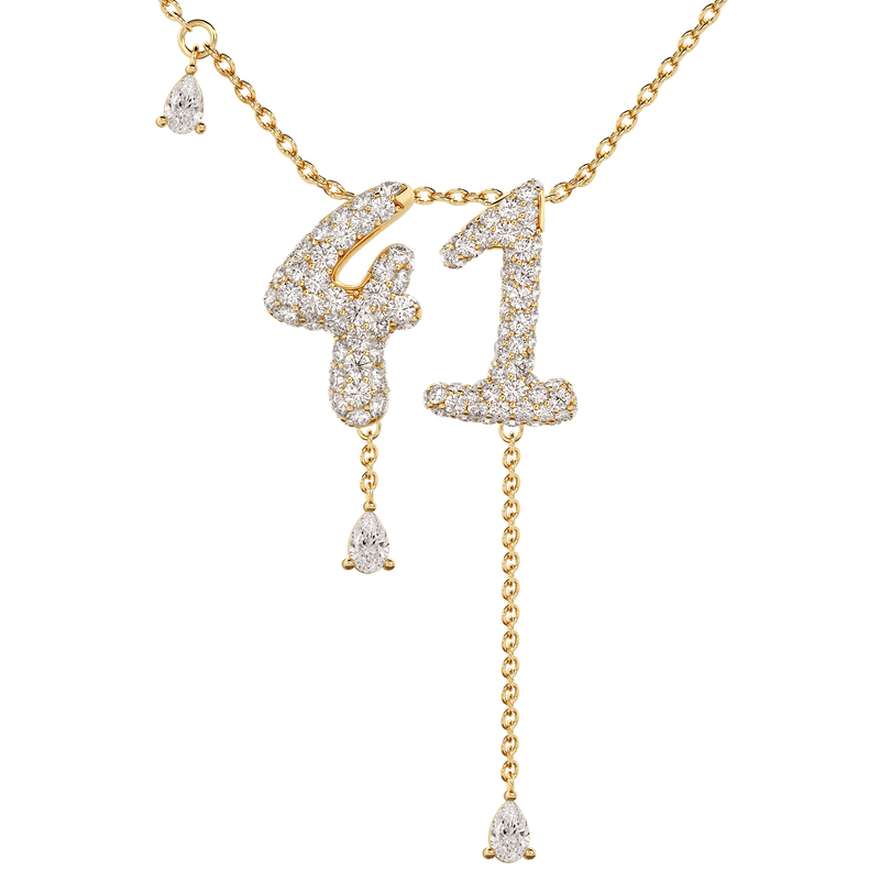 41 Pavé Diamond Numerology Necklace Yellow Gold 15mm by Logan Hollowell Jewelry