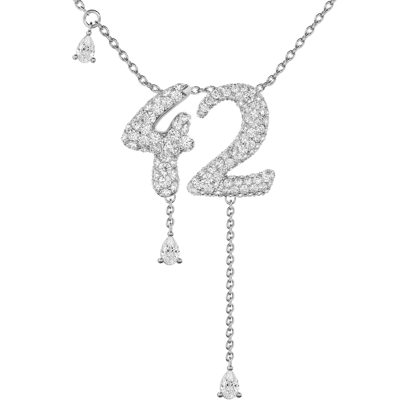 42 Pavé Diamond Numerology Necklace White Gold 15mm by Logan Hollowell Jewelry