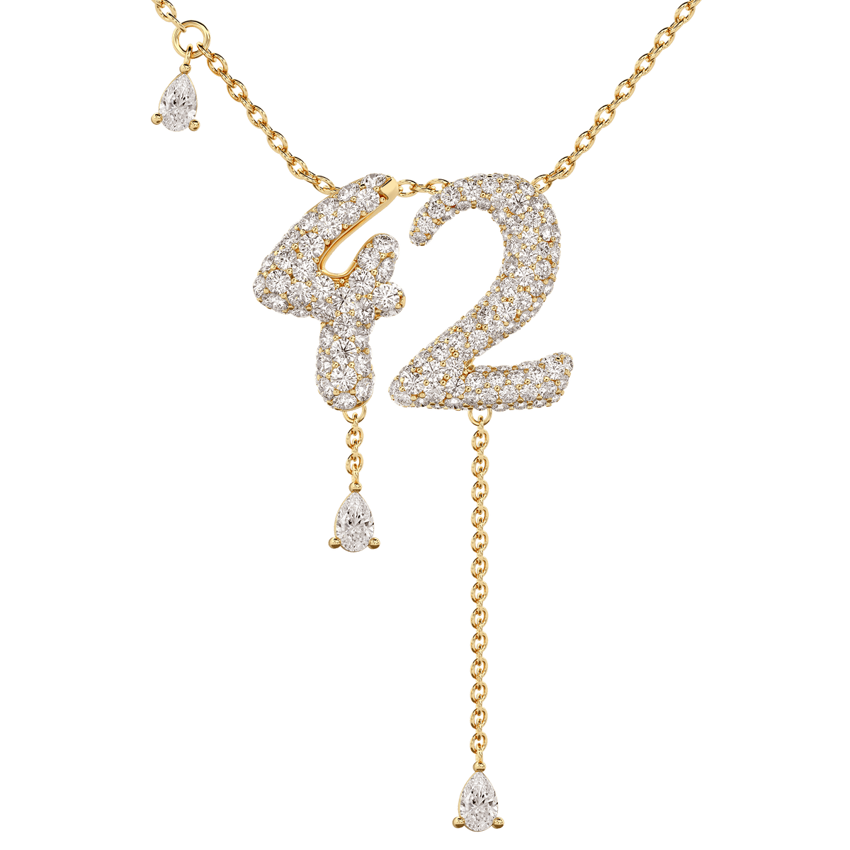 42 Pavé Diamond Numerology Necklace Yellow Gold 15mm by Logan Hollowell Jewelry