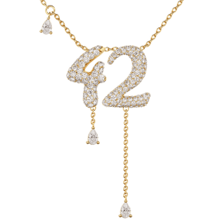 42 Pavé Diamond Numerology Necklace Yellow Gold 15mm by Logan Hollowell Jewelry