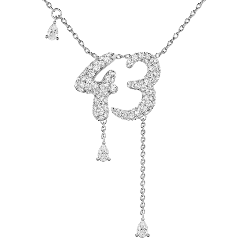 43 Pavé Diamond Numerology Necklace White Gold 15mm by Logan Hollowell Jewelry