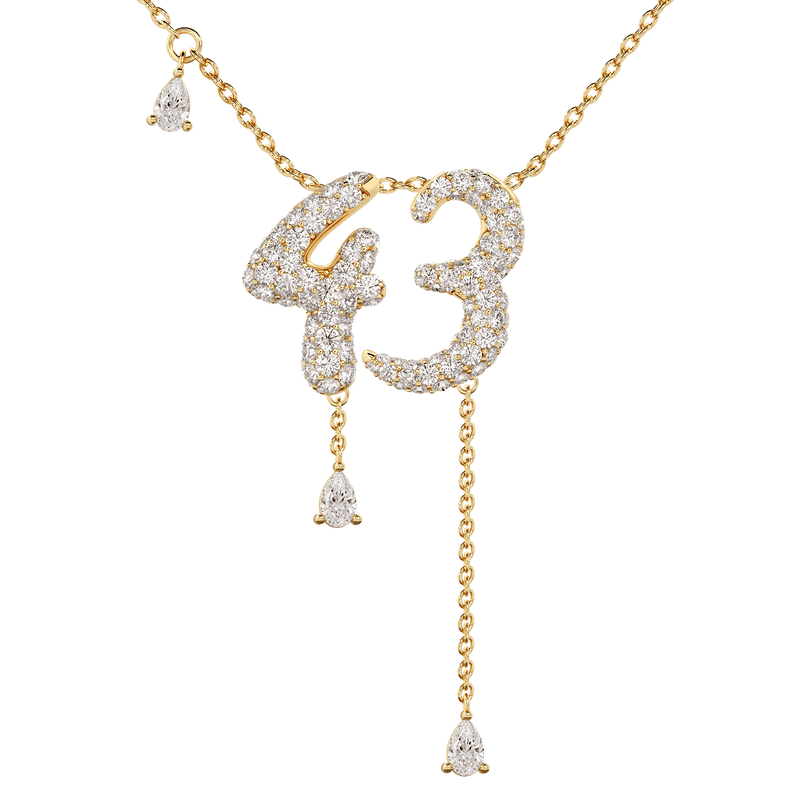 43 Pavé Diamond Numerology Necklace Yellow Gold 15mm by Logan Hollowell Jewelry