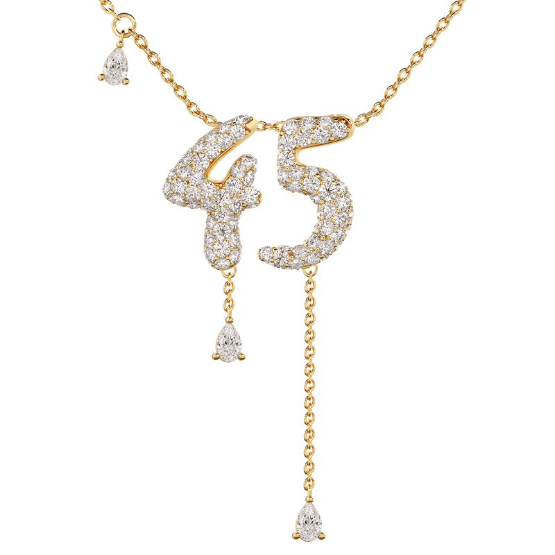 45 Pavé Diamond Numerology Necklace Yellow Gold 15mm by Logan Hollowell Jewelry
