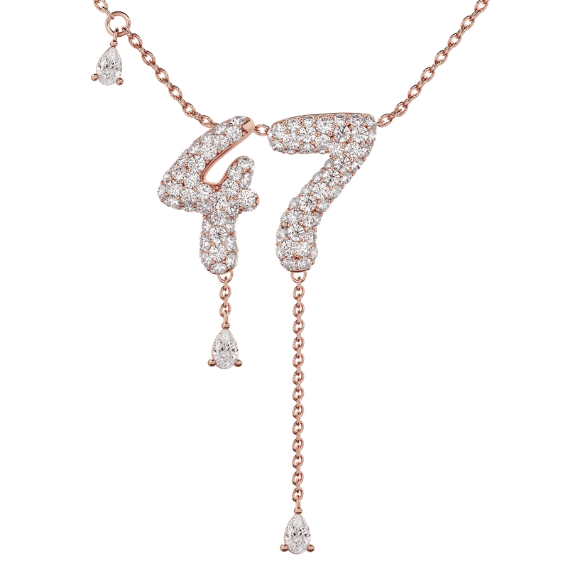 47 Pavé Diamond Numerology Necklace Rose Gold 15mm by Logan Hollowell Jewelry
