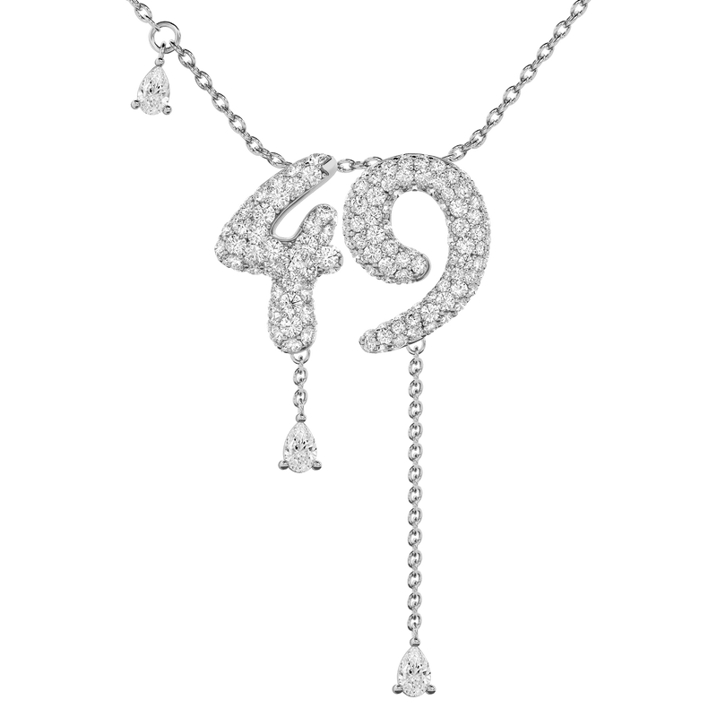 49 Pavé Diamond Numerology Necklace White Gold 15mm by Logan Hollowell Jewelry