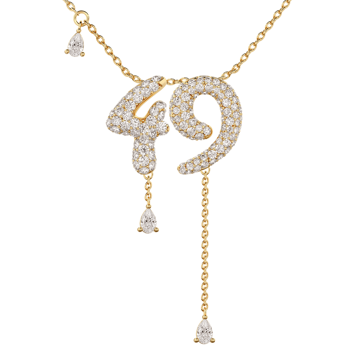 49 Pavé Diamond Numerology Necklace Yellow Gold 15mm by Logan Hollowell Jewelry