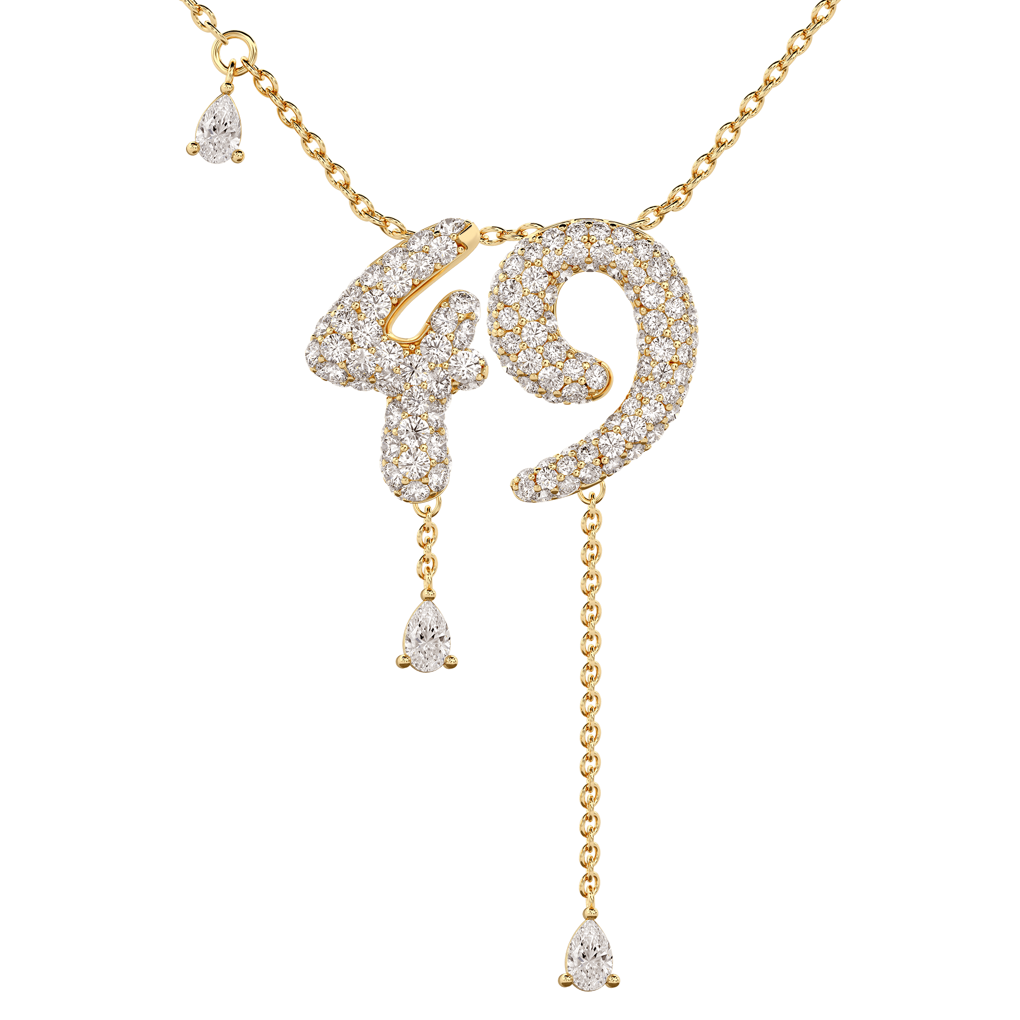 49 Pavé Diamond Numerology Necklace Yellow Gold 15mm by Logan Hollowell Jewelry