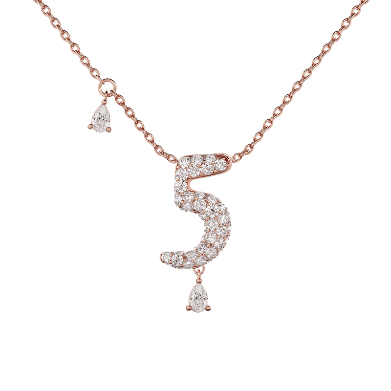 5 Pavé Diamond Numerology Necklace Rose Gold 15mm by Logan Hollowell Jewelry