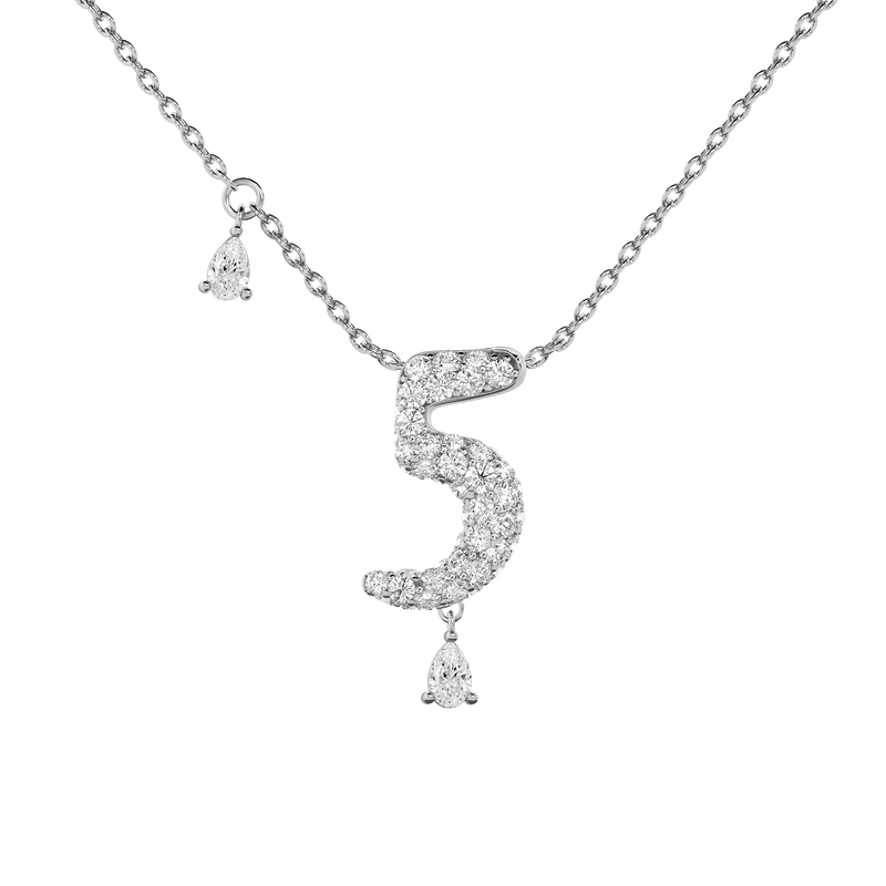 5 Pavé Diamond Numerology Necklace White Gold 15mm by Logan Hollowell Jewelry
