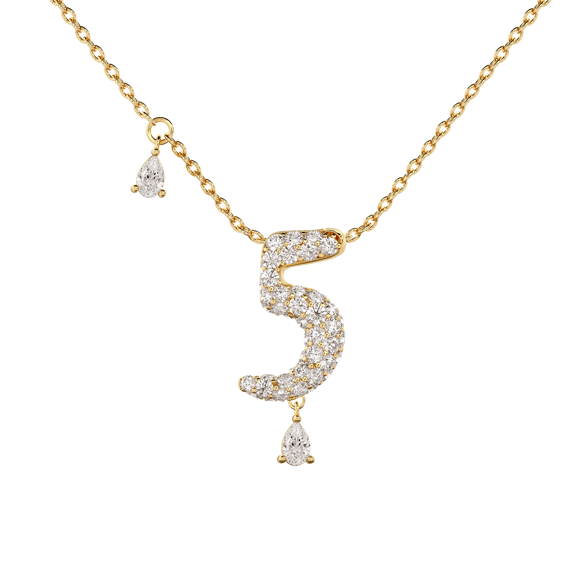 5 Pavé Diamond Numerology Necklace Yellow Gold 15mm by Logan Hollowell Jewelry