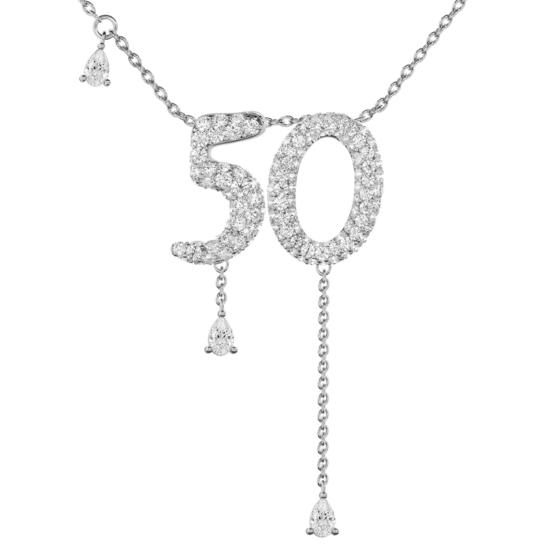 50 Pavé Diamond Numerology Necklace White Gold 15mm by Logan Hollowell Jewelry