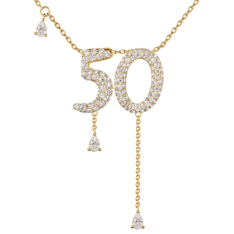 50 Pavé Diamond Numerology Necklace Yellow Gold 15mm by Logan Hollowell Jewelry