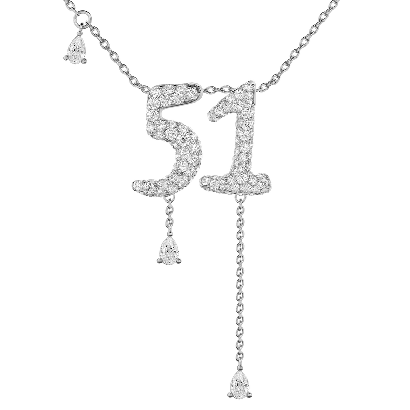 51 Pavé Diamond Numerology Necklace White Gold 15mm by Logan Hollowell Jewelry