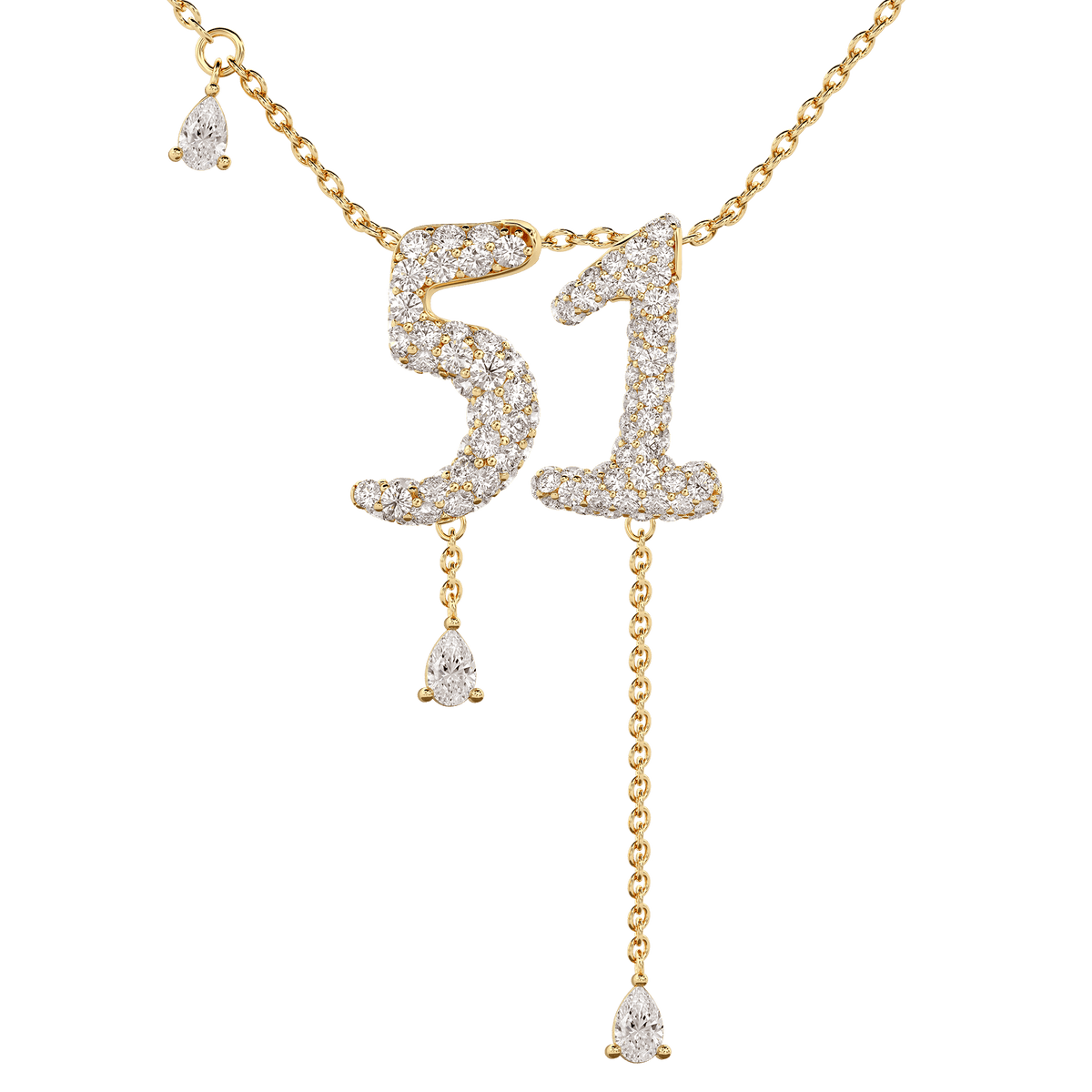 51 Pavé Diamond Numerology Necklace Yellow Gold 15mm by Logan Hollowell Jewelry