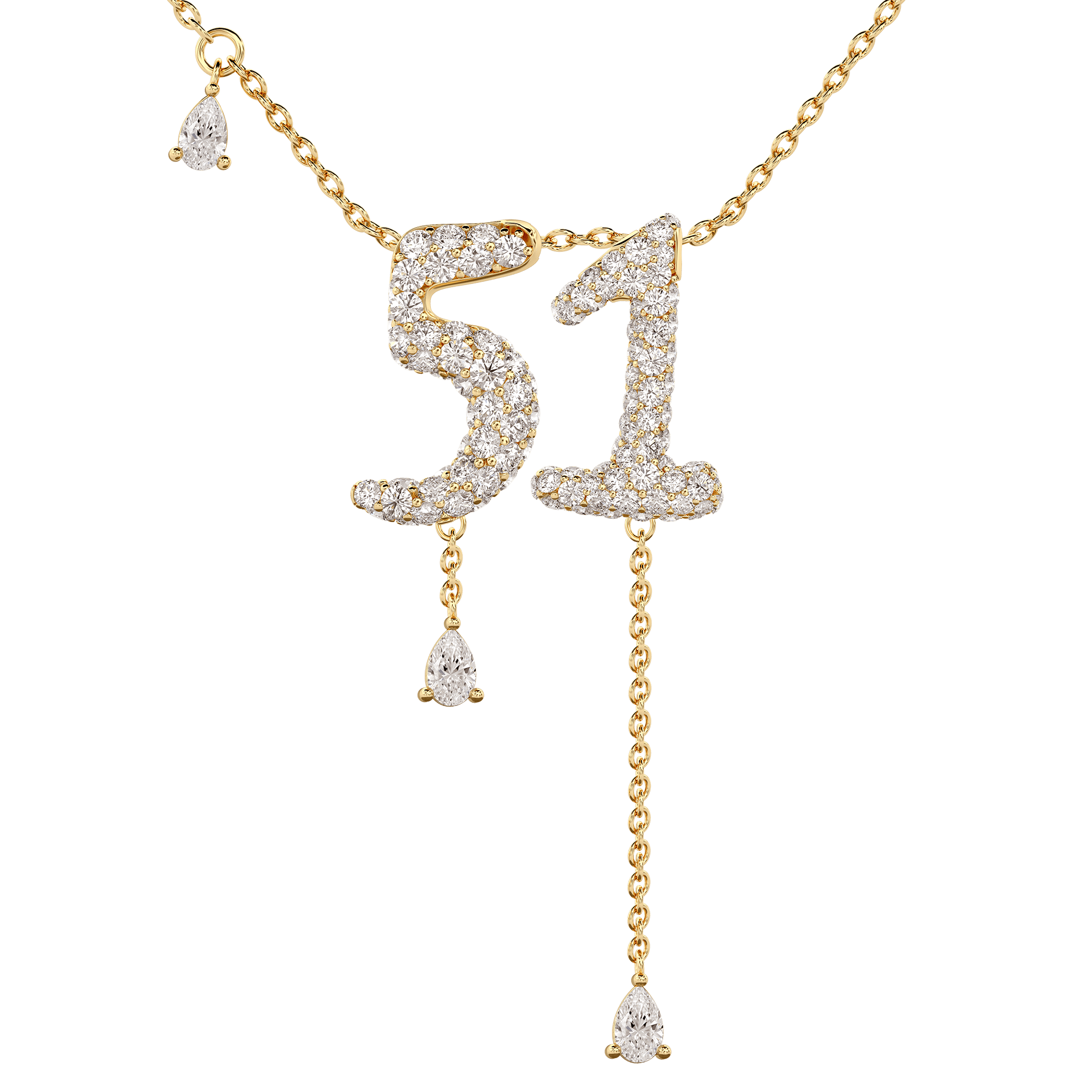 51 Pavé Diamond Numerology Necklace Yellow Gold 15mm by Logan Hollowell Jewelry