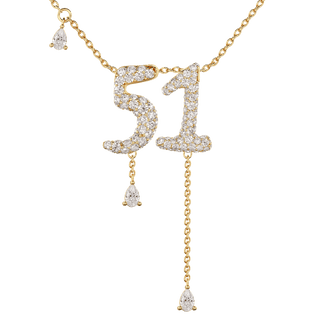 51 Pavé Diamond Numerology Necklace Yellow Gold 15mm by Logan Hollowell Jewelry
