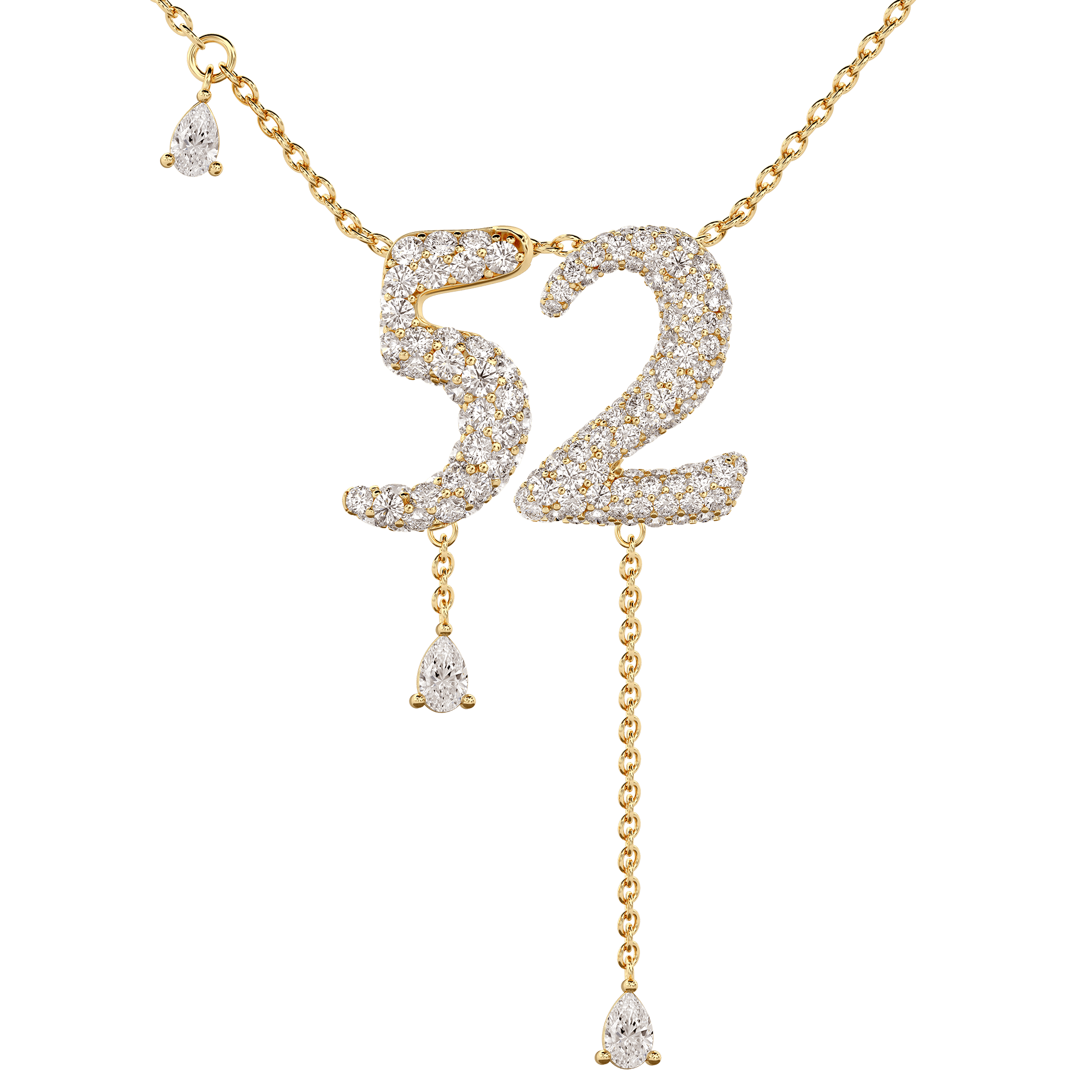 52 Pavé Diamond Numerology Necklace Yellow Gold 15mm by Logan Hollowell Jewelry
