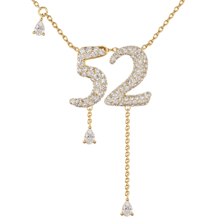 52 Pavé Diamond Numerology Necklace Yellow Gold 15mm by Logan Hollowell Jewelry