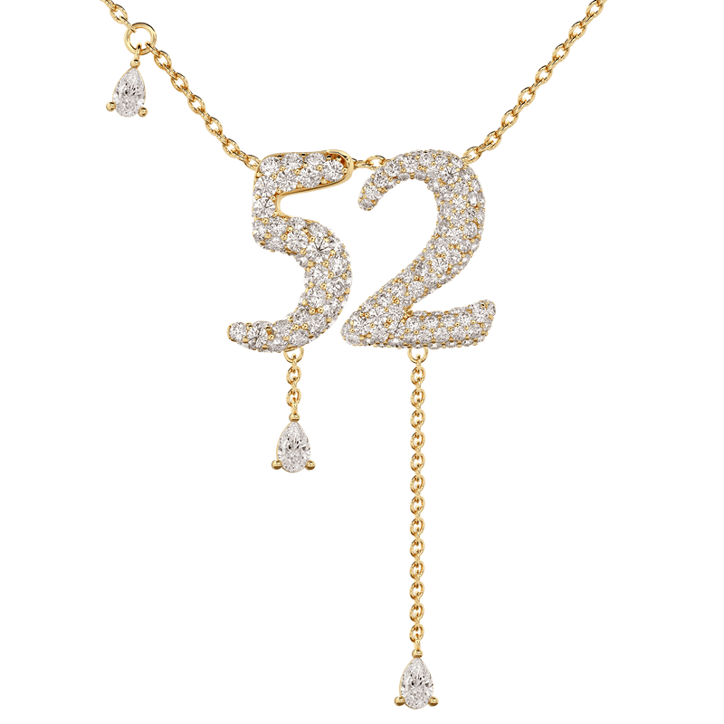 52 Pavé Diamond Numerology Necklace Yellow Gold 15mm by Logan Hollowell Jewelry