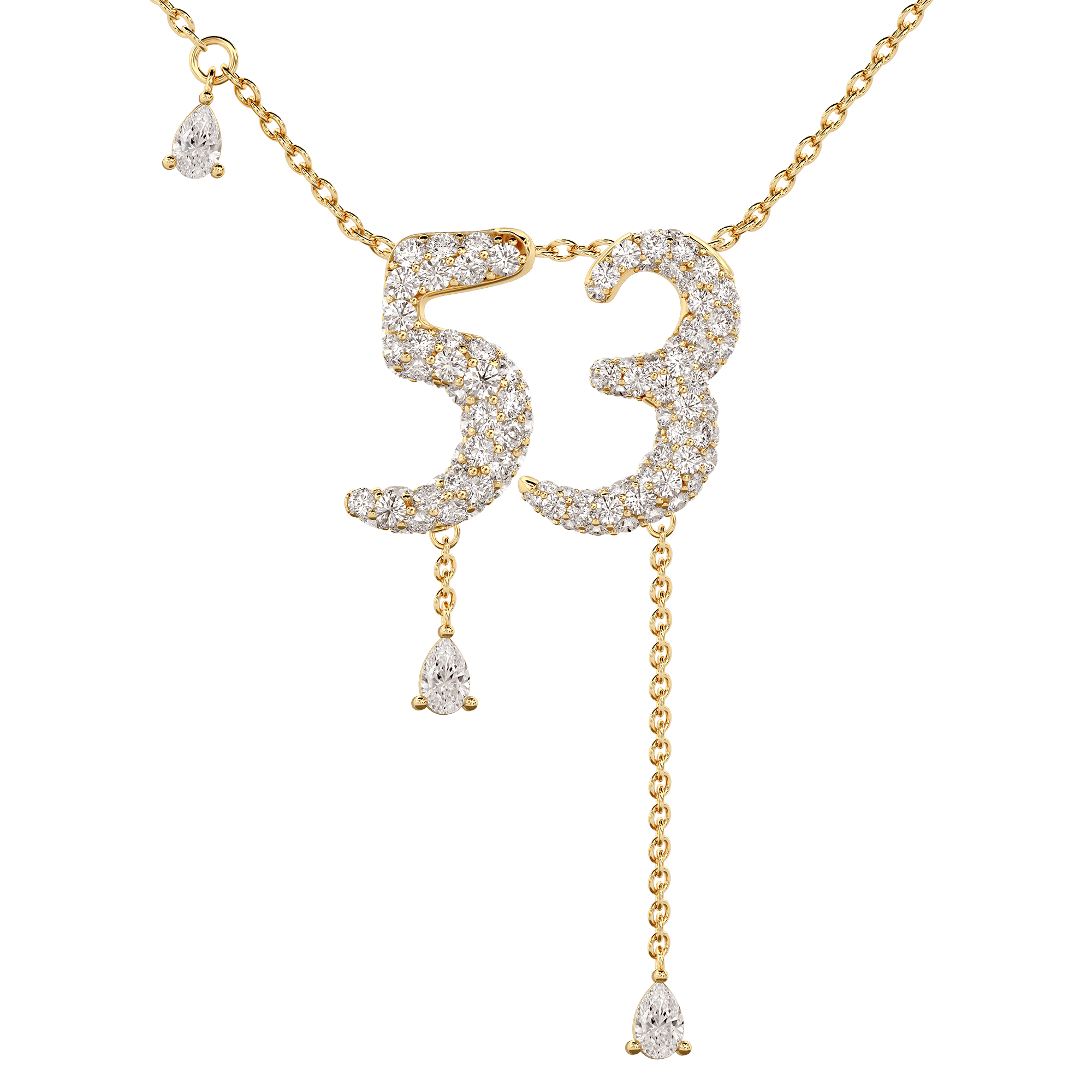53 Pavé Diamond Numerology Necklace Yellow Gold 15mm by Logan Hollowell Jewelry