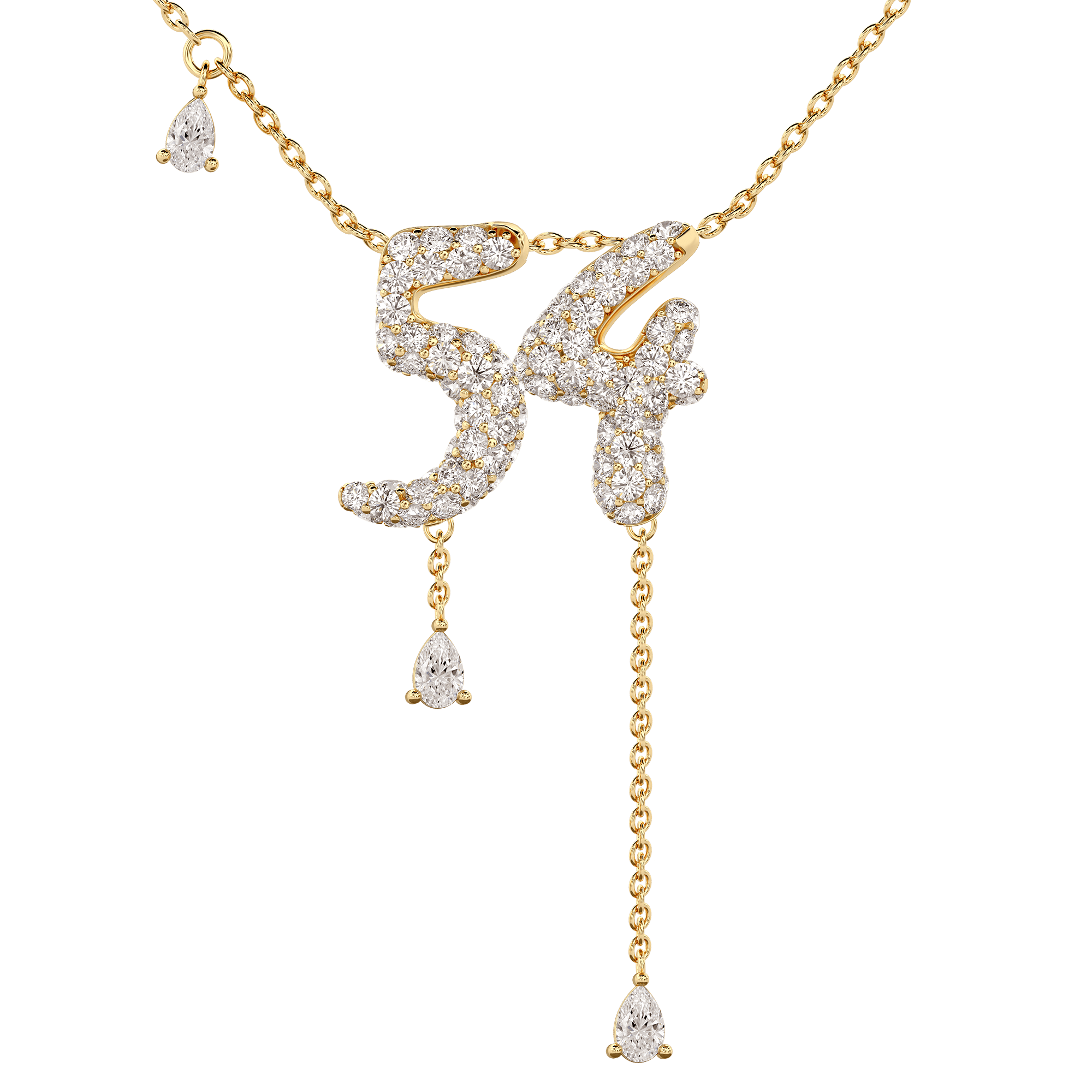 54 Pavé Diamond Numerology Necklace Yellow Gold 15mm by Logan Hollowell Jewelry