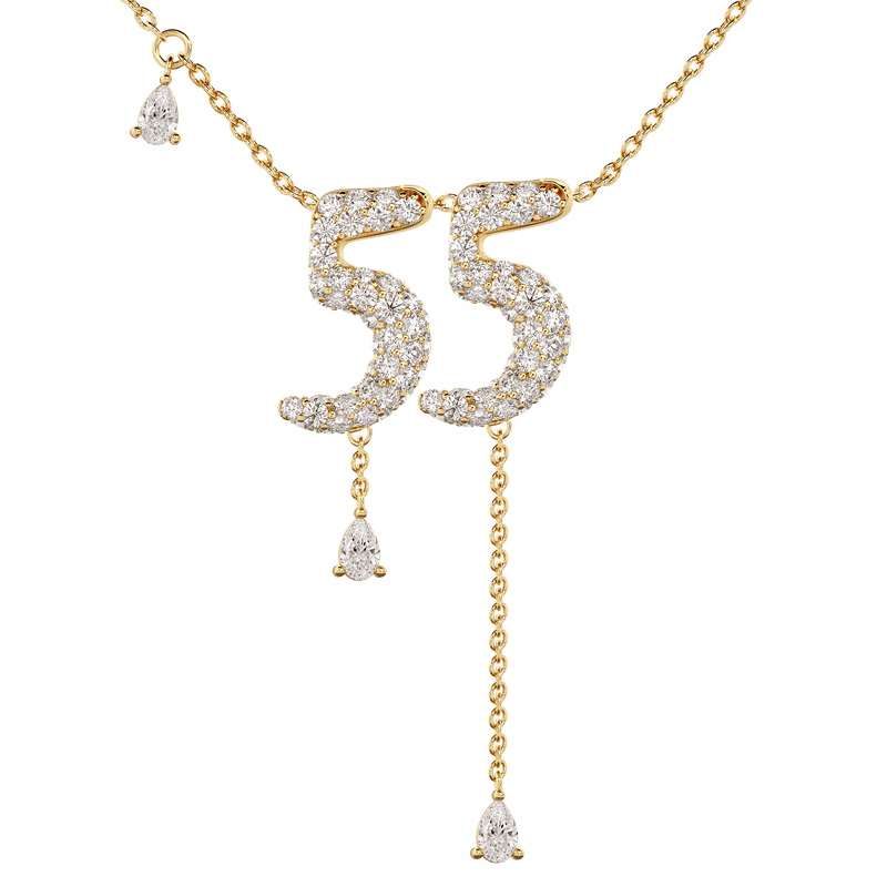55 Pavé Diamond Numerology Necklace Yellow Gold 15mm by Logan Hollowell Jewelry