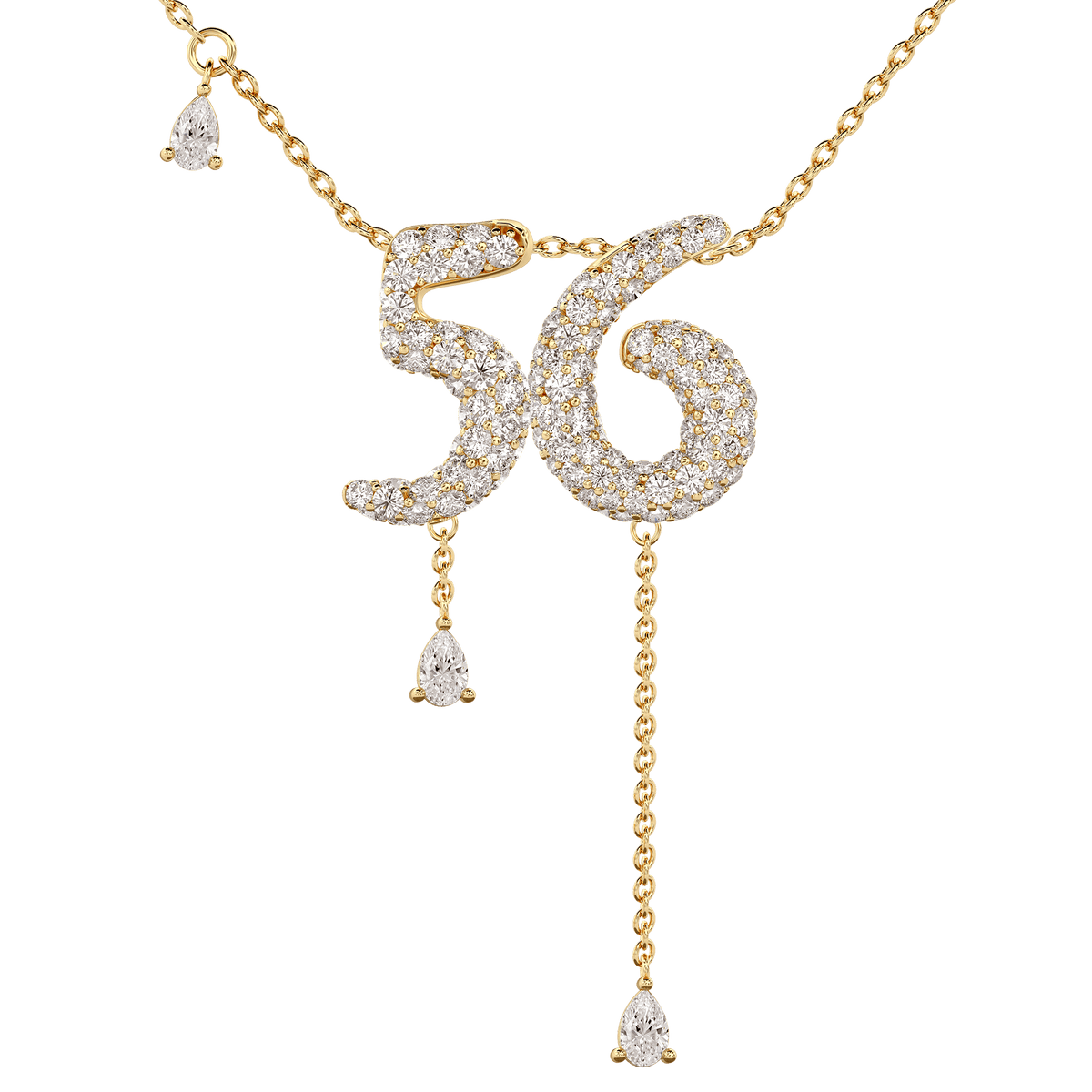 56 Pavé Diamond Numerology Necklace Yellow Gold 15mm by Logan Hollowell Jewelry