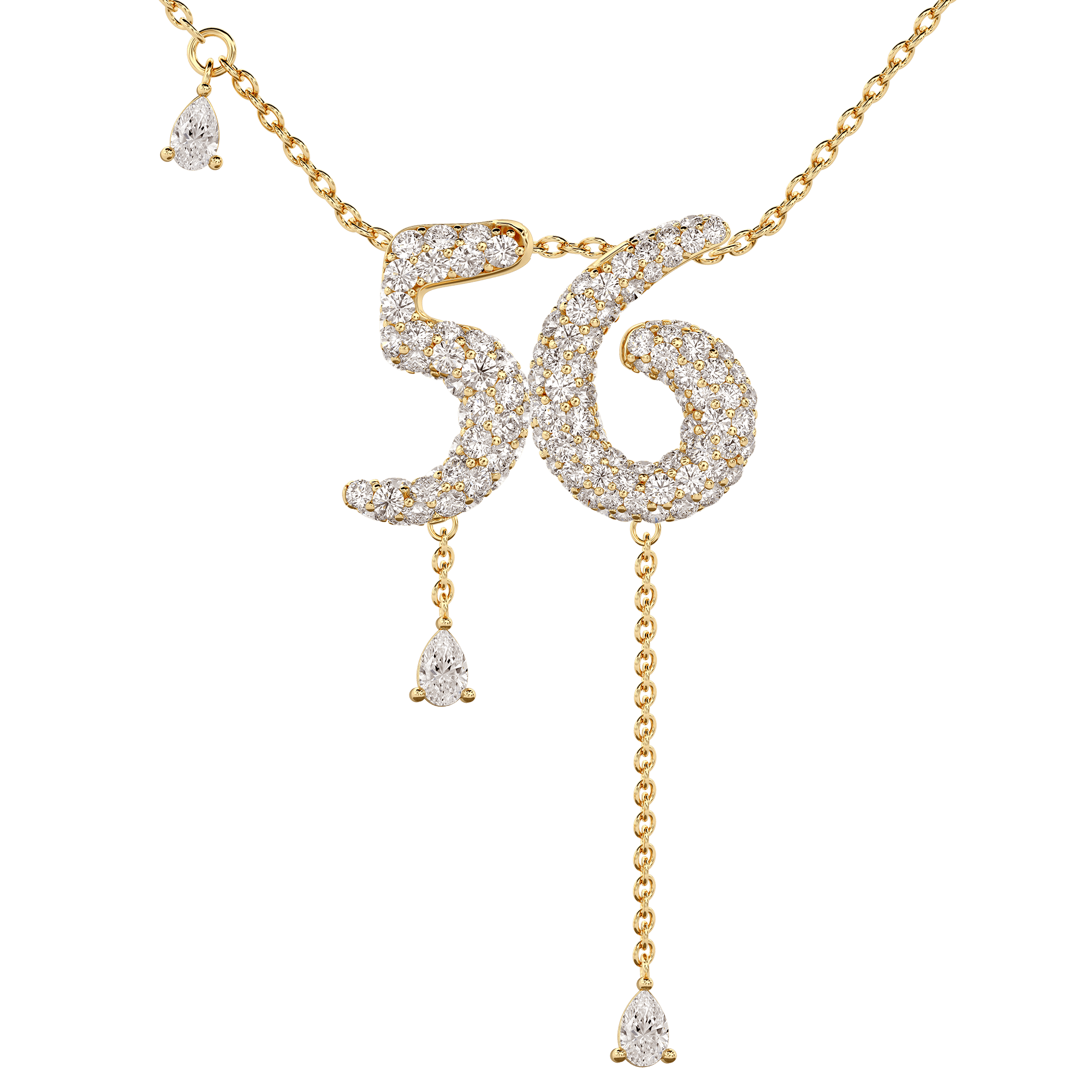 56 Pavé Diamond Numerology Necklace Yellow Gold 15mm by Logan Hollowell Jewelry