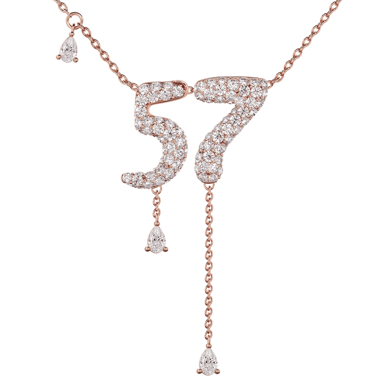 57 Pavé Diamond Numerology Necklace Rose Gold 15mm by Logan Hollowell Jewelry