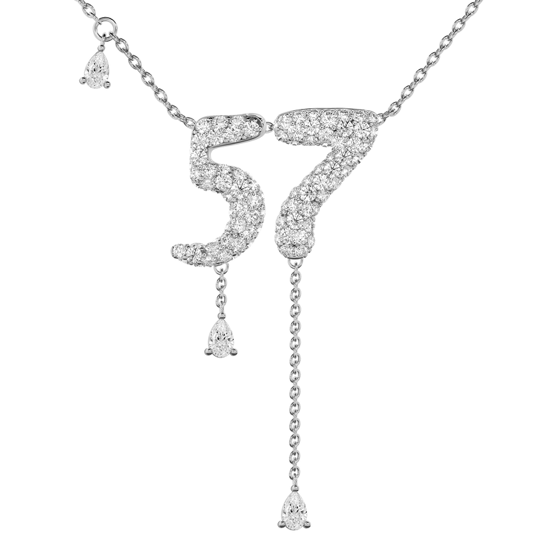 57 Pavé Diamond Numerology Necklace White Gold 15mm by Logan Hollowell Jewelry