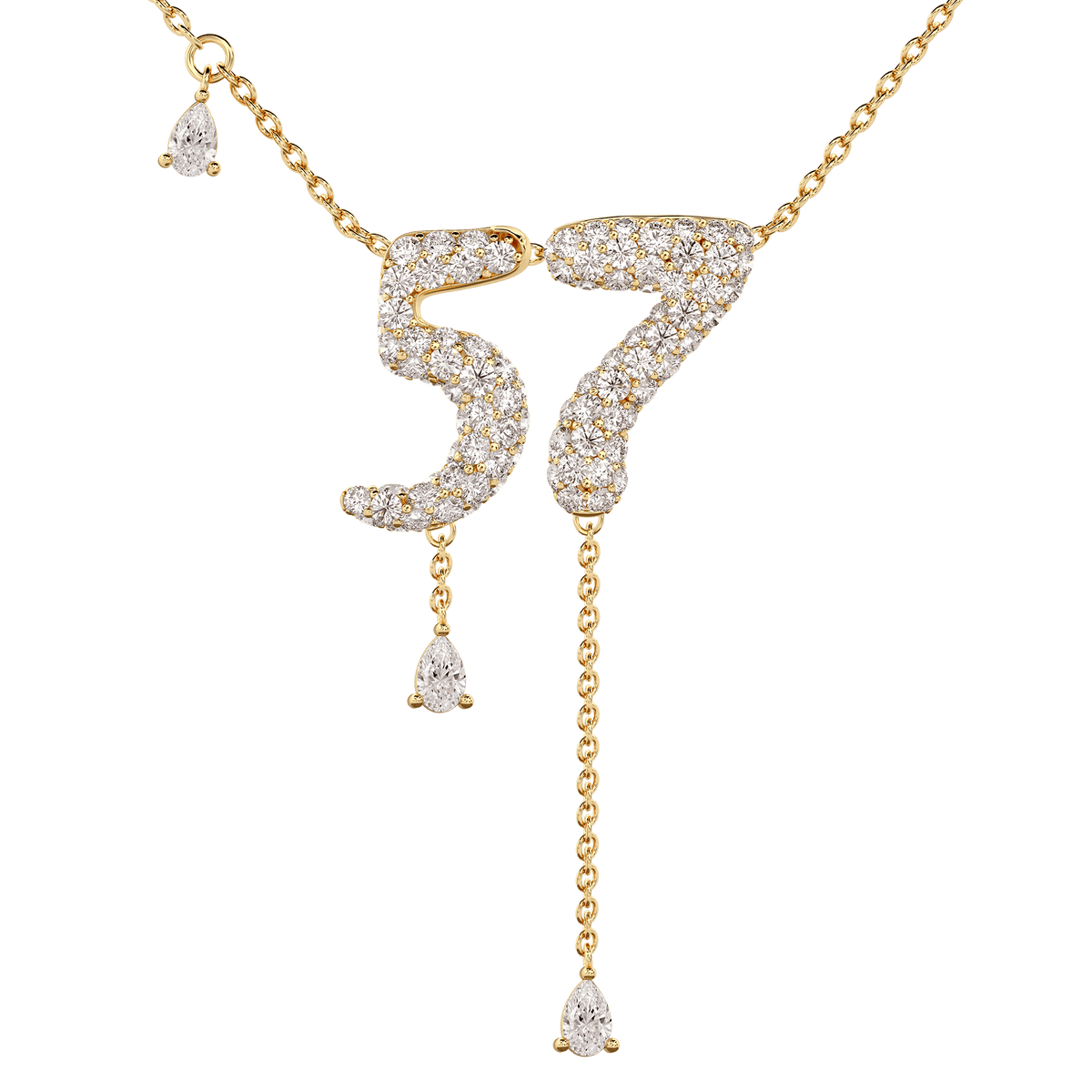 57 Pavé Diamond Numerology Necklace Yellow Gold 15mm by Logan Hollowell Jewelry
