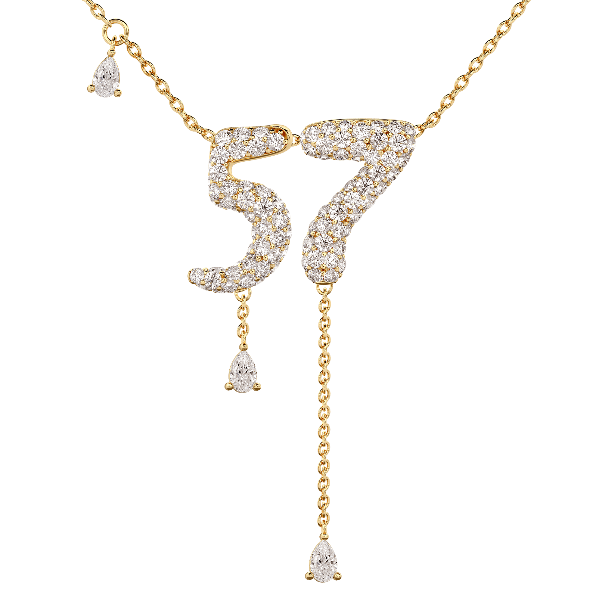 57 Pavé Diamond Numerology Necklace Yellow Gold 15mm by Logan Hollowell Jewelry