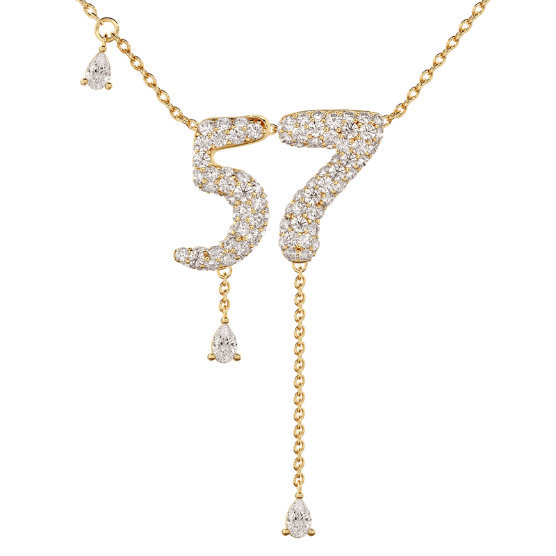57 Pavé Diamond Numerology Necklace Yellow Gold 15mm by Logan Hollowell Jewelry