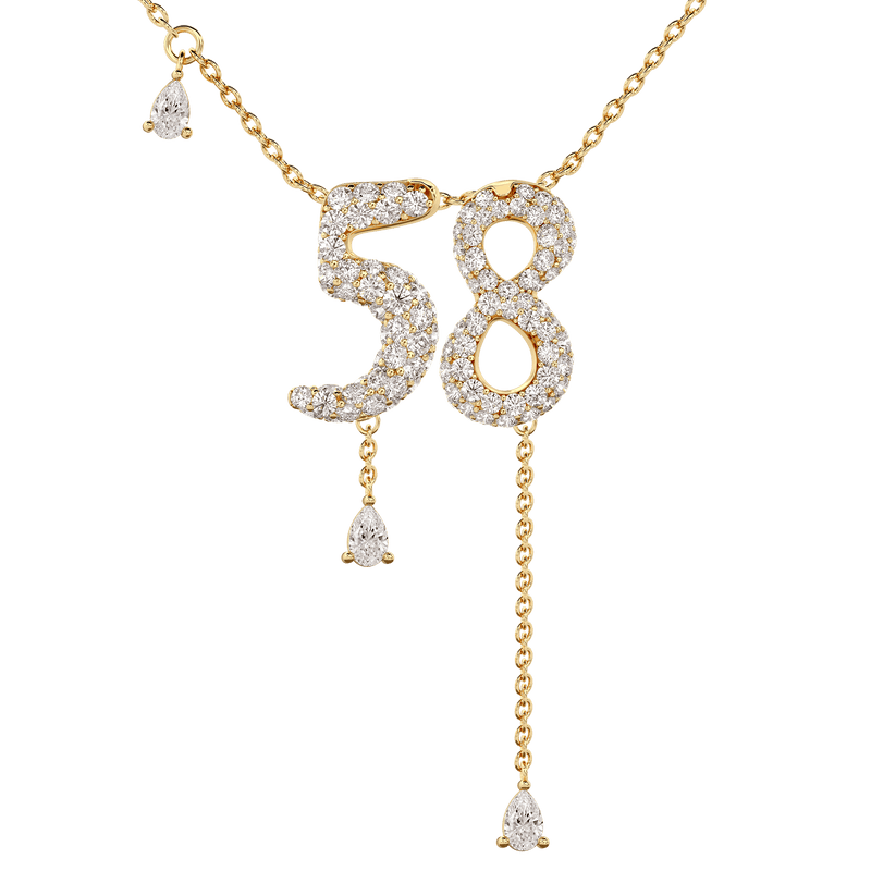 58 Pavé Diamond Numerology Necklace Yellow Gold 15mm by Logan Hollowell Jewelry