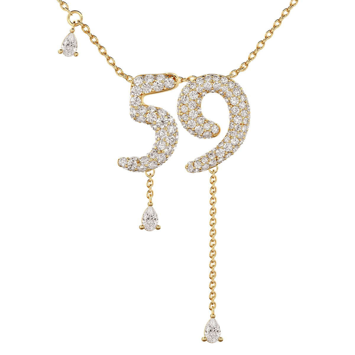 59 Pavé Diamond Numerology Necklace Yellow Gold 15mm by Logan Hollowell Jewelry