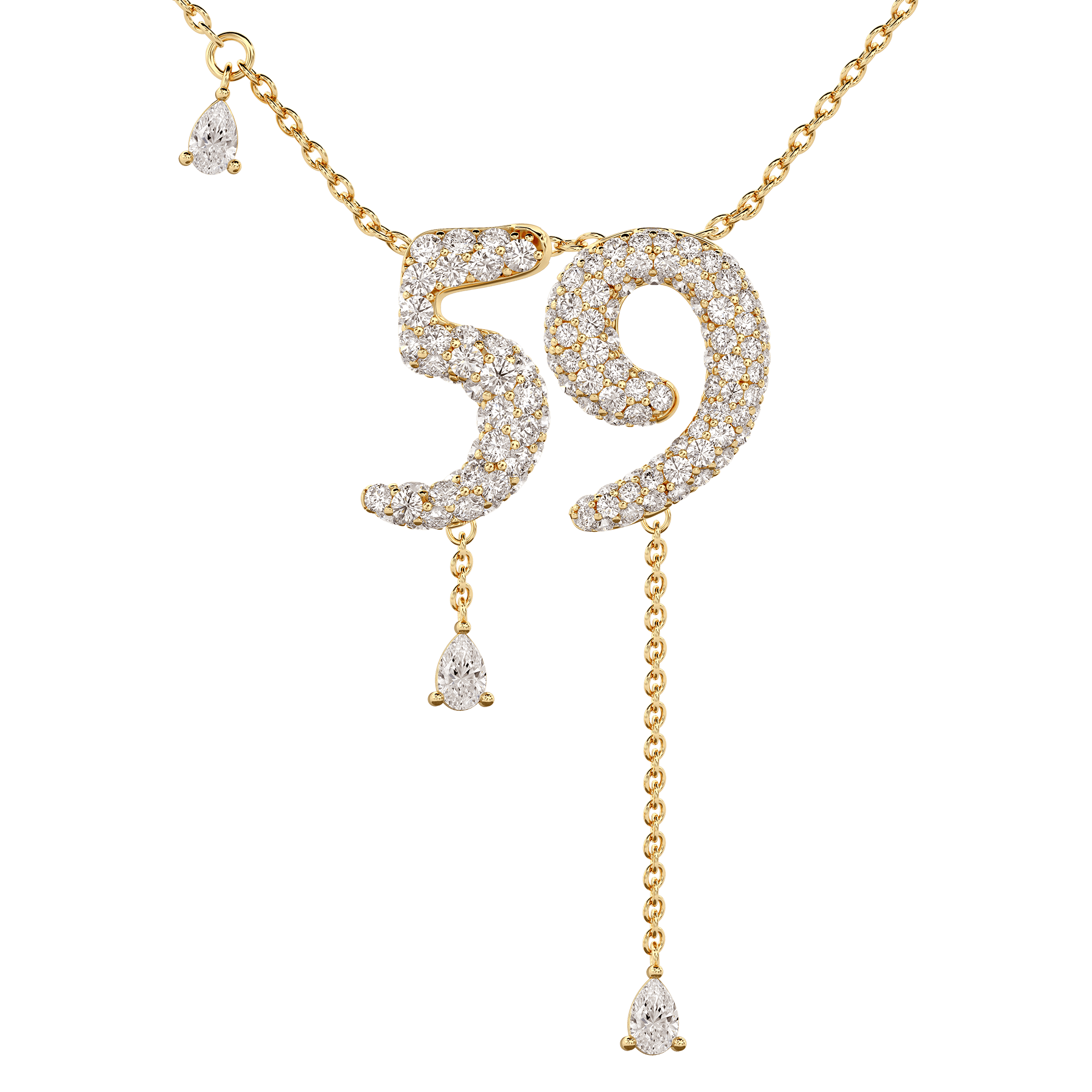 59 Pavé Diamond Numerology Necklace Yellow Gold 15mm by Logan Hollowell Jewelry