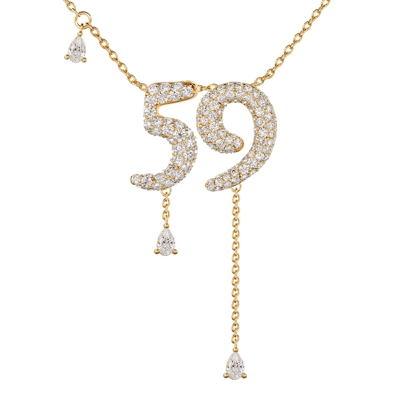 59 Pavé Diamond Numerology Necklace Yellow Gold 15mm by Logan Hollowell Jewelry