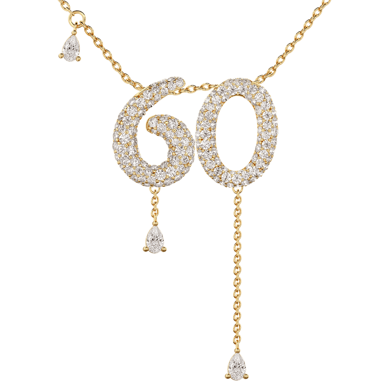 60 Pavé Diamond Numerology Necklace Yellow Gold 15mm by Logan Hollowell Jewelry