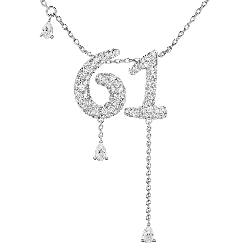 61 Pavé Diamond Numerology Necklace White Gold 15mm by Logan Hollowell Jewelry