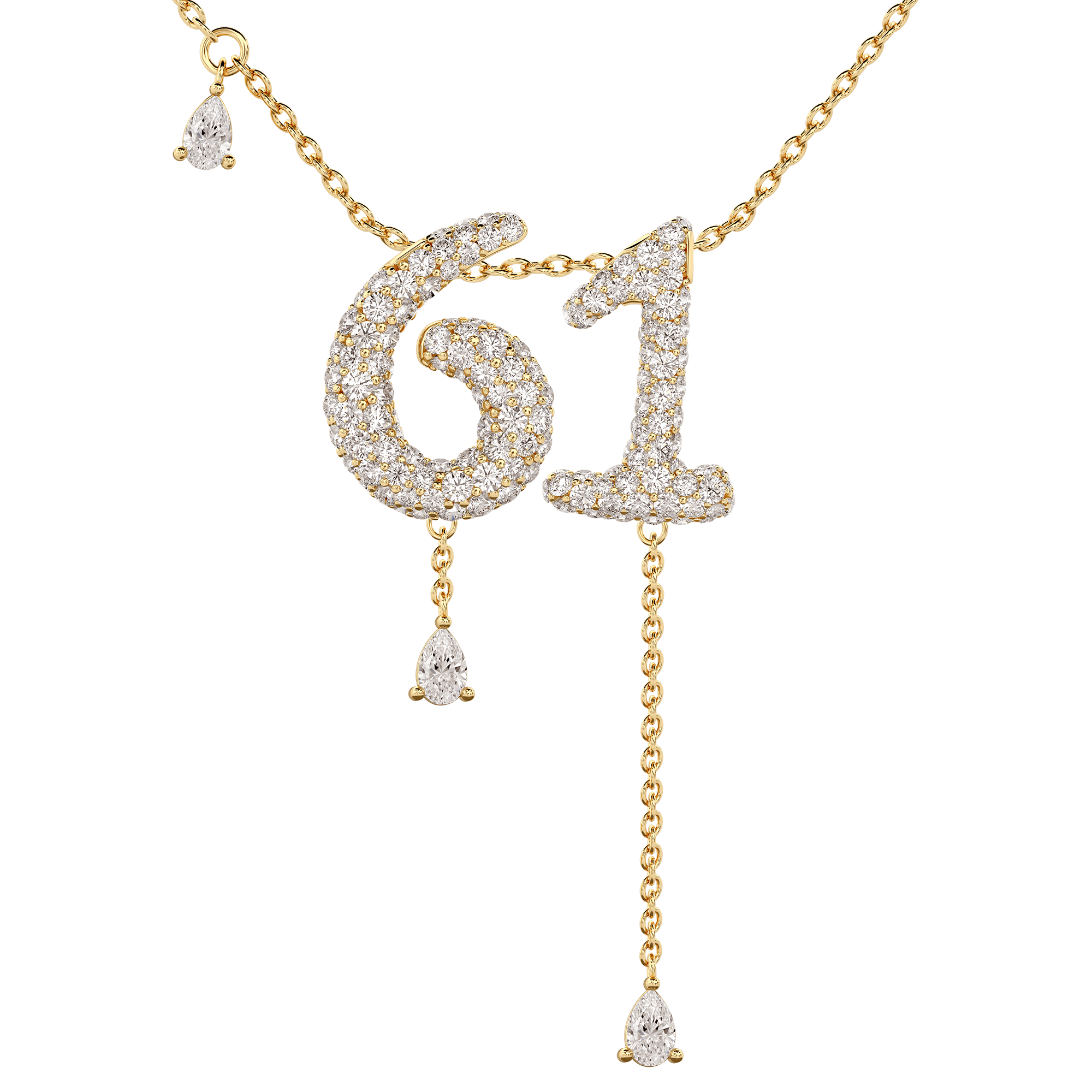 61 Pavé Diamond Numerology Necklace Yellow Gold 15mm by Logan Hollowell Jewelry