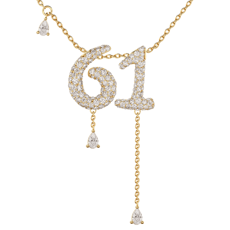 61 Pavé Diamond Numerology Necklace Yellow Gold 15mm by Logan Hollowell Jewelry
