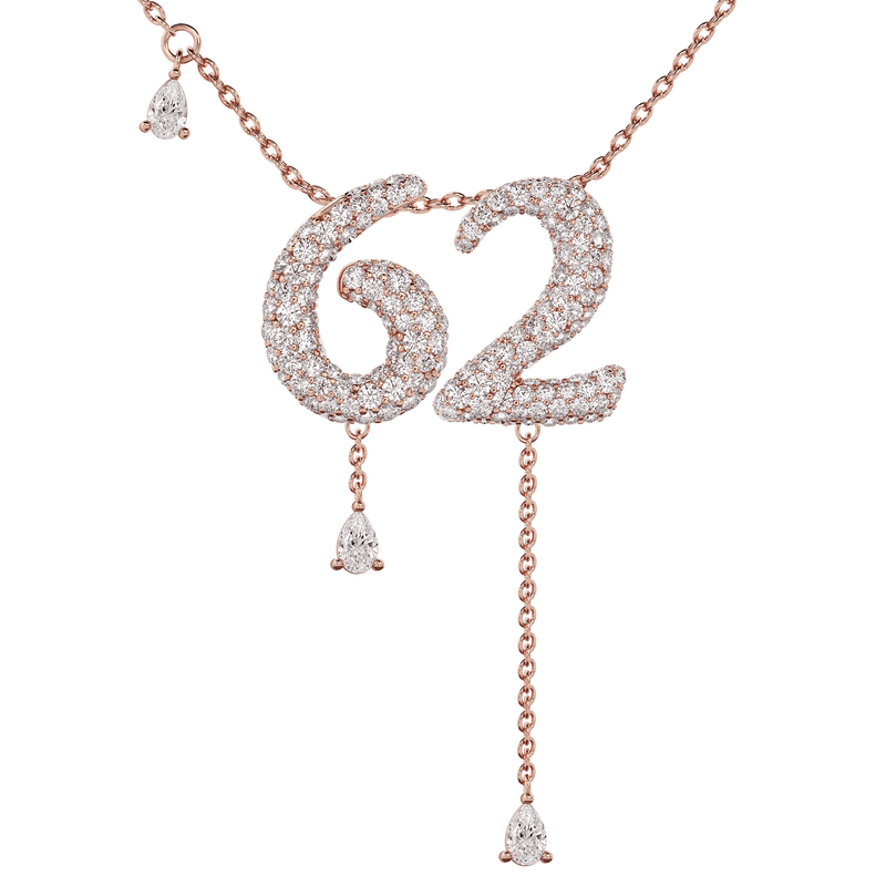 62 Pavé Diamond Numerology Necklace Rose Gold 15mm by Logan Hollowell Jewelry