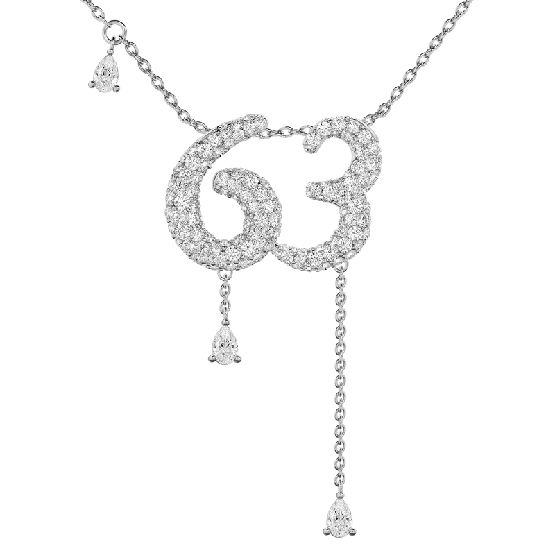 63 Pavé Diamond Numerology Necklace White Gold 15mm by Logan Hollowell Jewelry