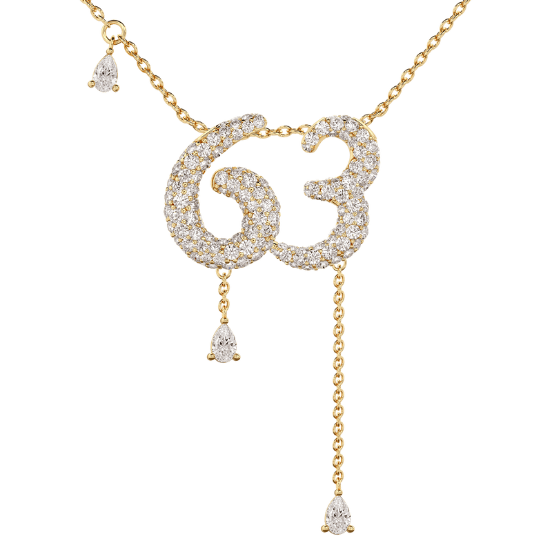 63 Pavé Diamond Numerology Necklace Yellow Gold 15mm by Logan Hollowell Jewelry