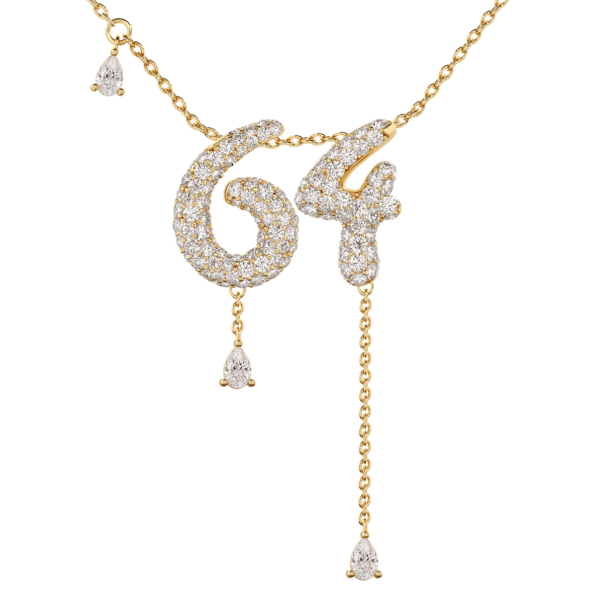 64 Pavé Diamond Numerology Necklace Yellow Gold 15mm by Logan Hollowell Jewelry