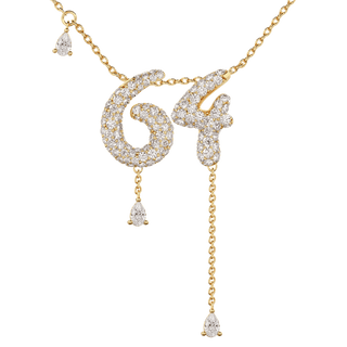 64 Pavé Diamond Numerology Necklace Yellow Gold 15mm by Logan Hollowell Jewelry