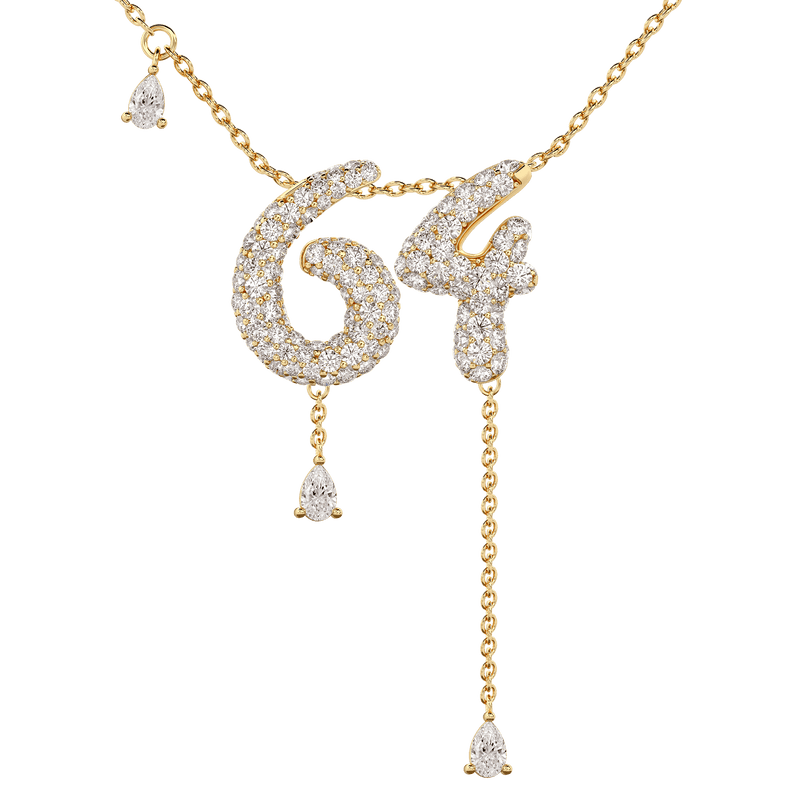 64 Pavé Diamond Numerology Necklace Yellow Gold 15mm by Logan Hollowell Jewelry