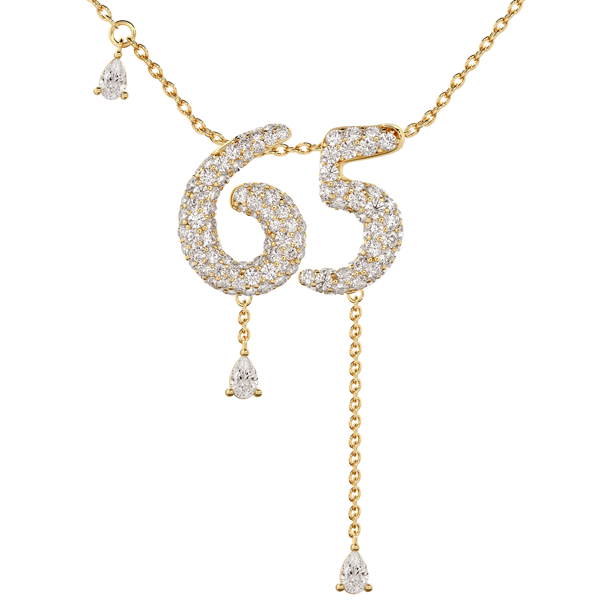 65 Pavé Diamond Numerology Necklace Yellow Gold 15mm by Logan Hollowell Jewelry