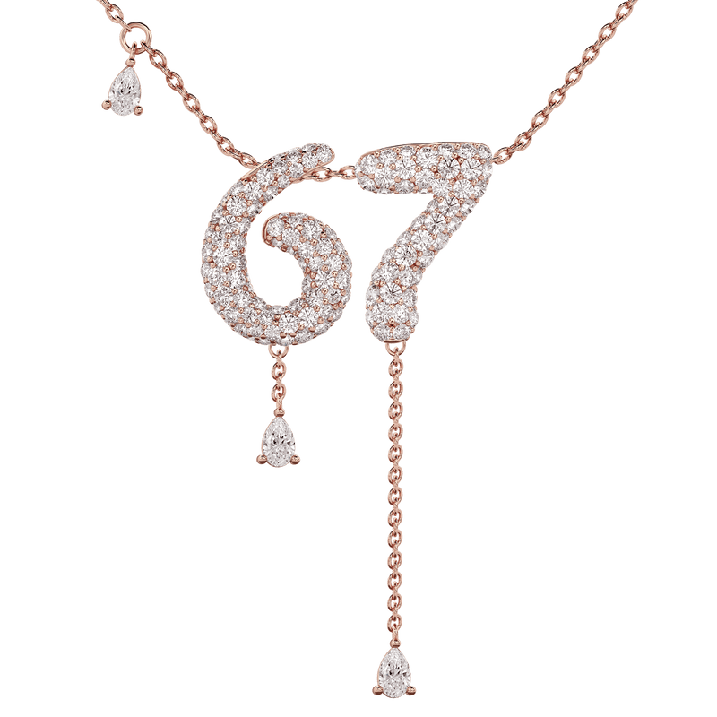 67 Pavé Diamond Numerology Necklace Rose Gold 15mm by Logan Hollowell Jewelry
