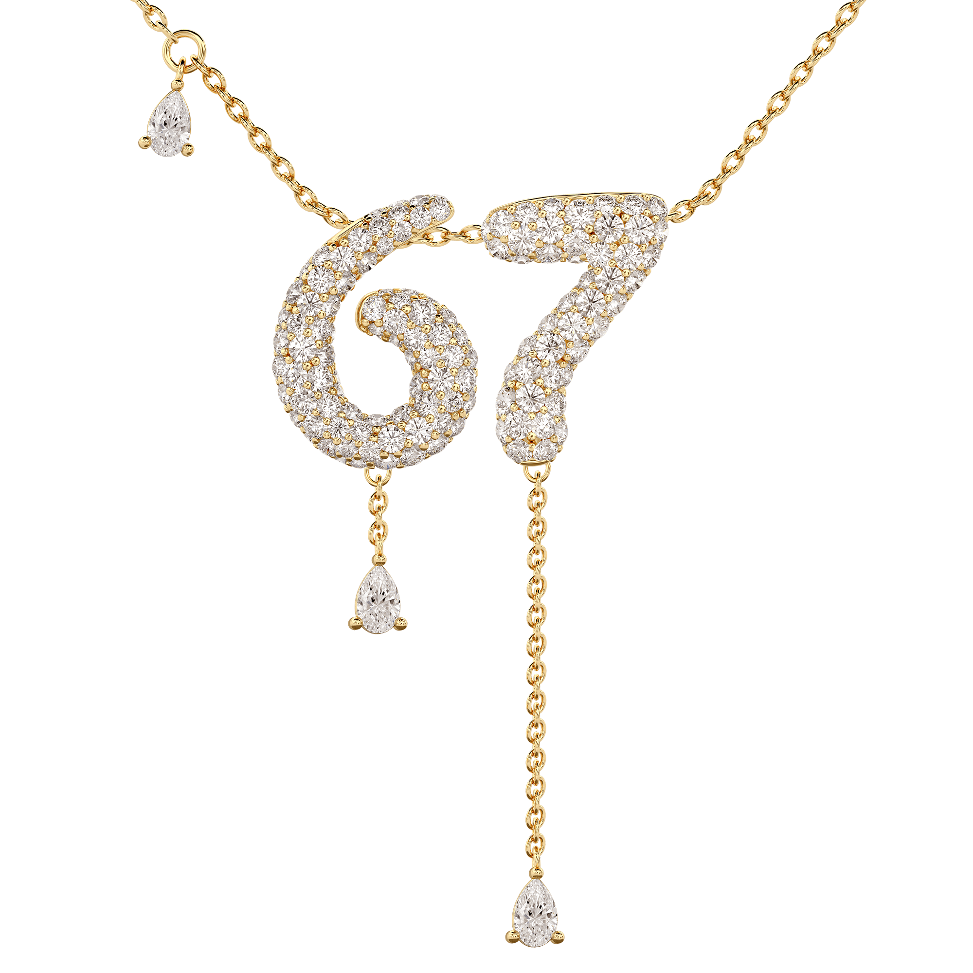 67 Pavé Diamond Numerology Necklace Yellow Gold 15mm by Logan Hollowell Jewelry